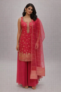 Pink Embroidered Kurta Sharara Set with Dupatta