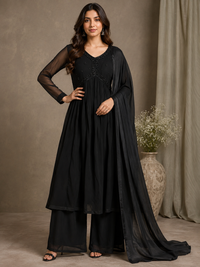 Black Embroidered Anarkali Suit Set with Dupatta