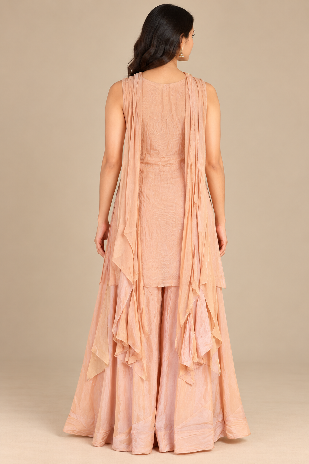 Blush Peach Floral Embroidered Top and Palazzo Set