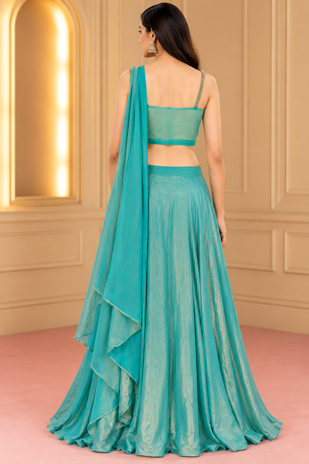 Mint green Indo-Western drape saree