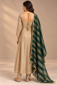 Champagne Gold Tissue Silk Anarkali Suit Set