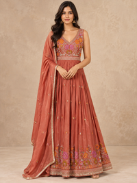 Terracotta Embroidered Silk Anarkali Set