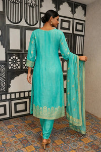 Turquoise Embroidered Kurta Set with Dupatta