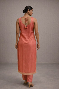 Peach Floral Embroidered Kurta Set with Dupatta