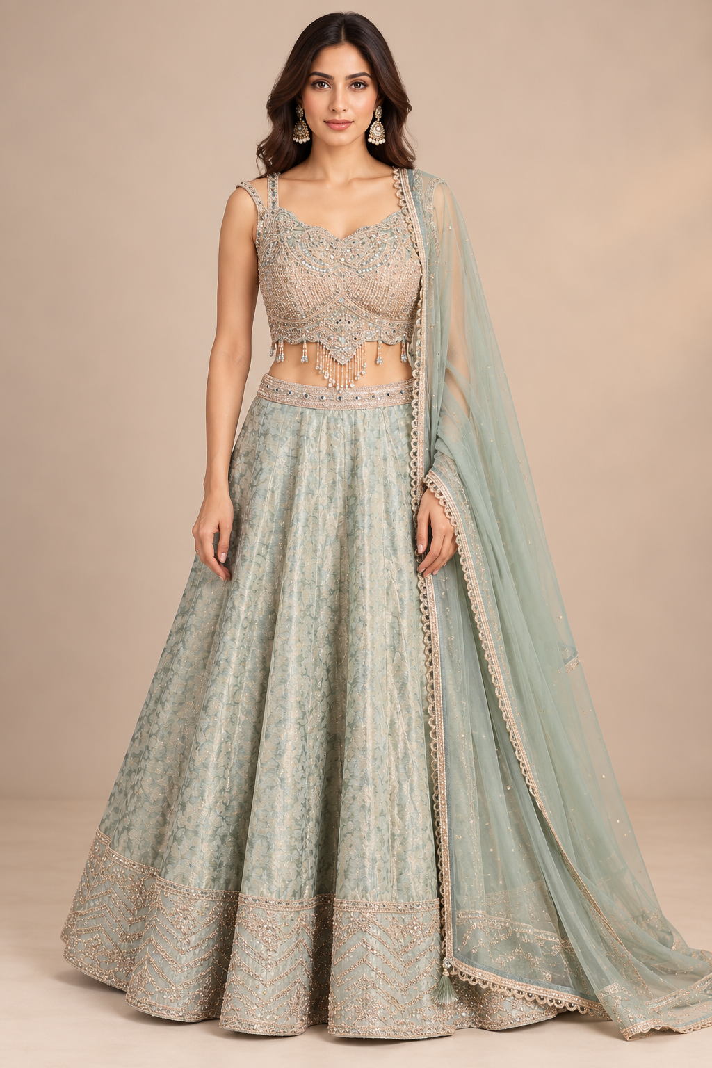 Sage Green Silk Lehenga Set