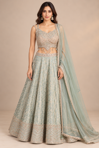 Sage Green Silk Lehenga Set