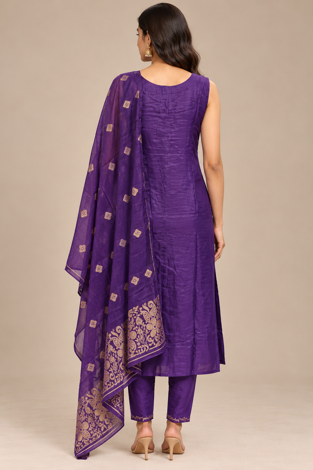 Purple Embroidered Straight Kurta Pant Set with Dupatta