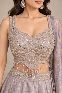 Lavender Grey Silk Lehenga Set