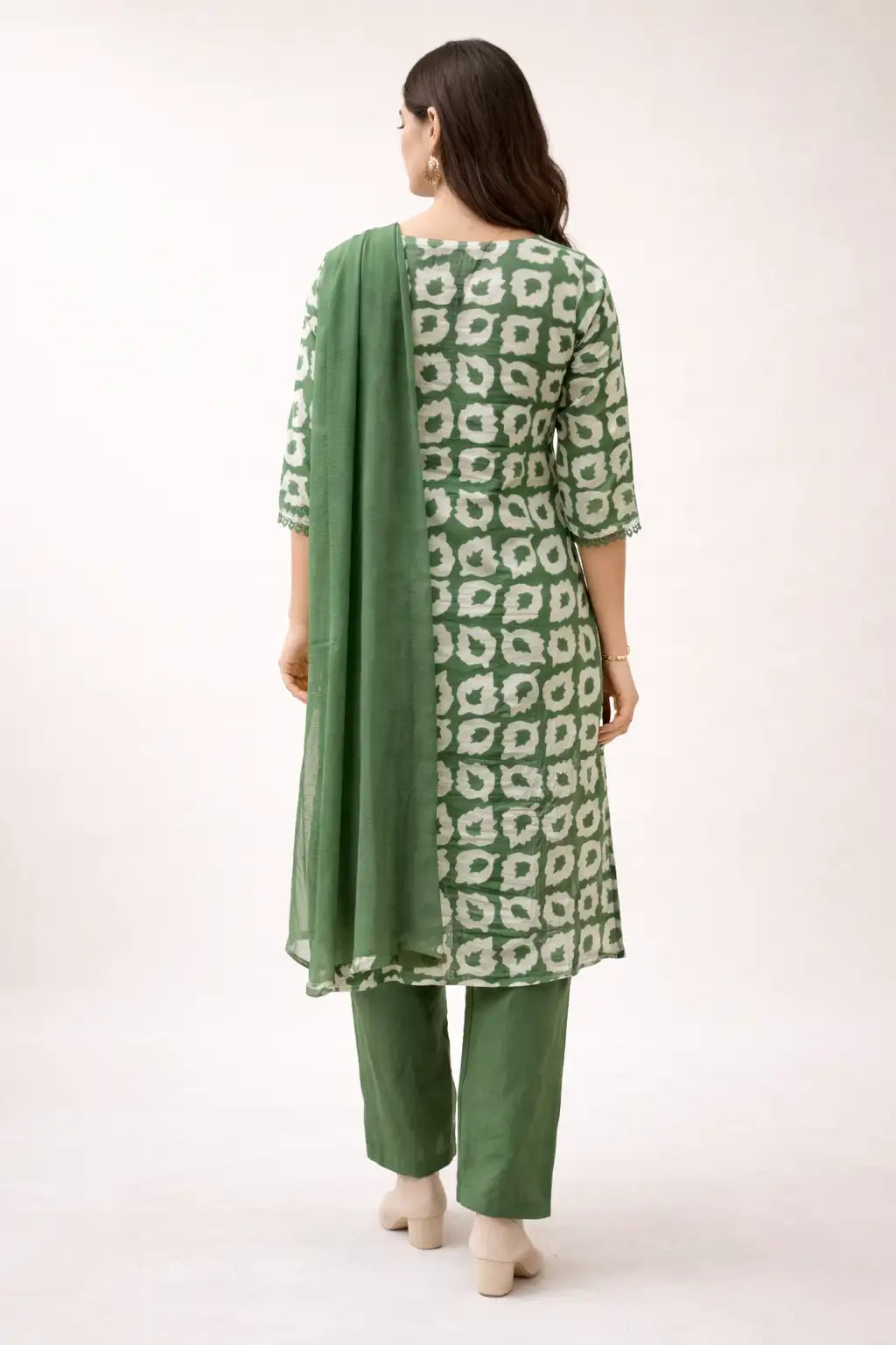 Green Printed Kurta Set with Dupatta