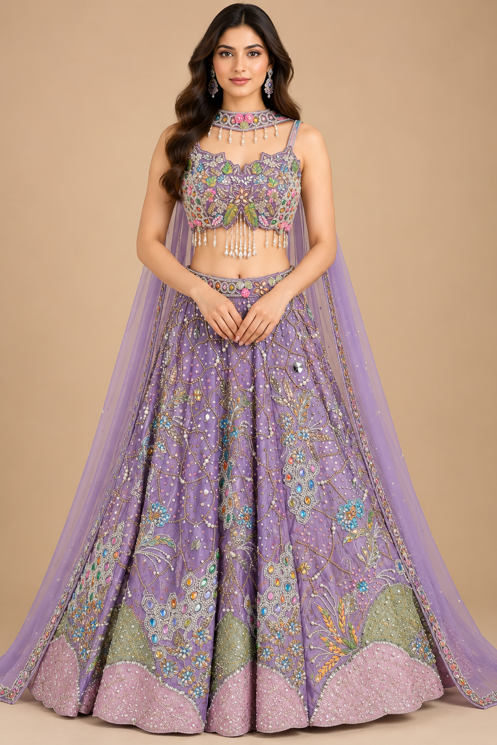 Lavender Purple Embroidered Lehenga Choli with Sheer Dupatta