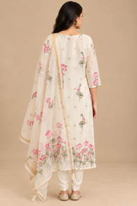 Ivory Floral Printed Kurta Set with Dupatta
