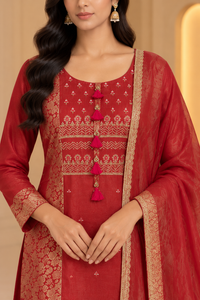 Maroon Embroidered Kurta Set with Dupatta