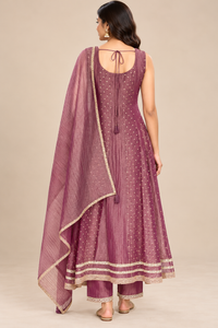 Plum Purple Embroidered Kurta Pant Set with Dupatta