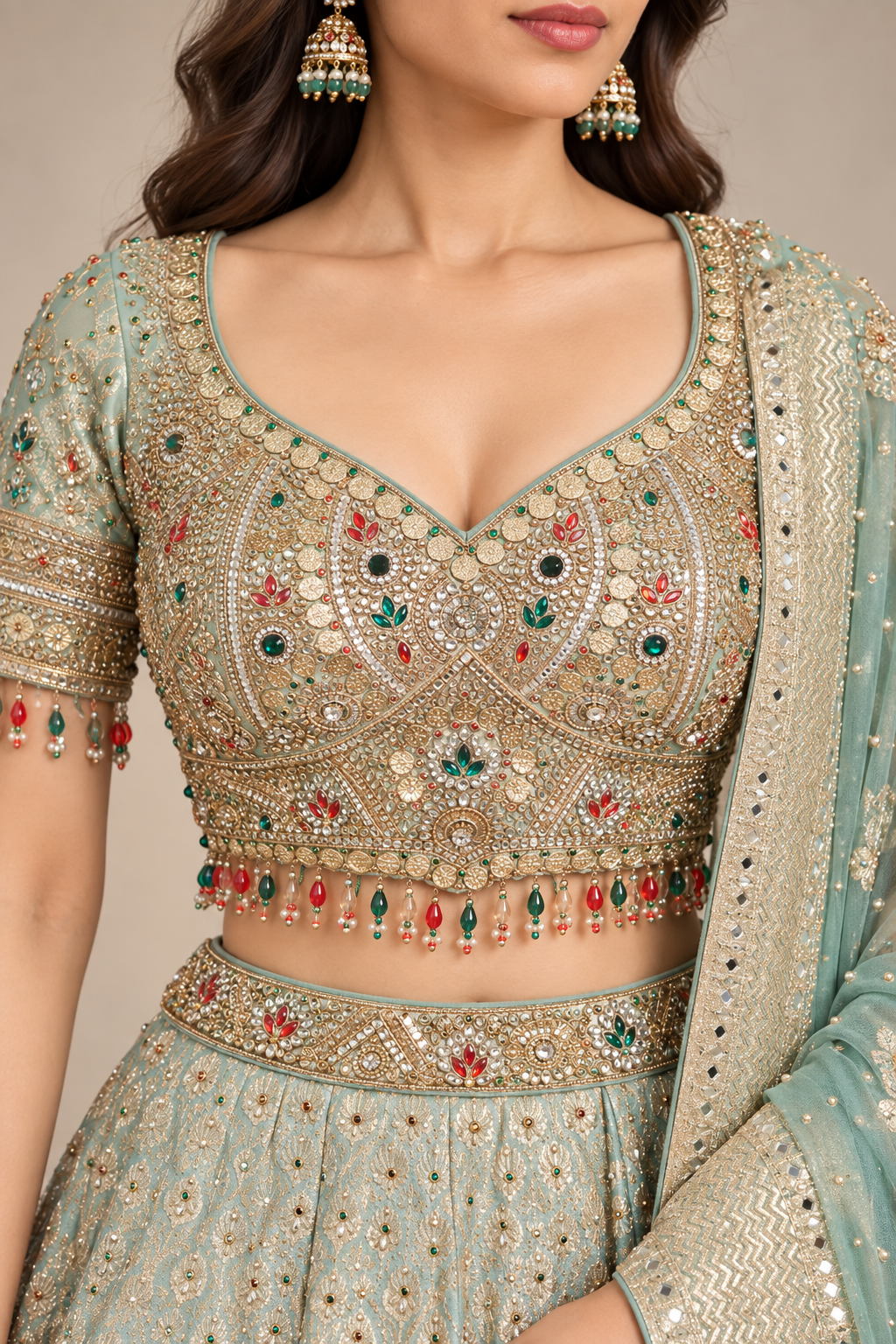 Pastel Blue & Gold Embroidered Lehenga Set with Dupatta