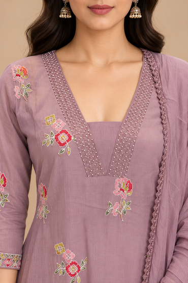 Onion Pink Floral Embroidered Anarkali Suit Set