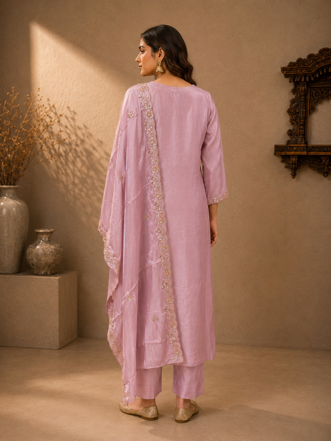 Blush Pink Soft Silk Embroidered Kurta Set with Dupatta