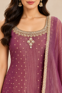 Plum Purple Embroidered Kurta Pant Set with Dupatta