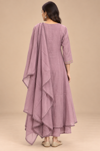 Onion Pink Floral Embroidered Anarkali Suit Set