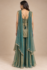 Sage Teal Organza Sharara Set