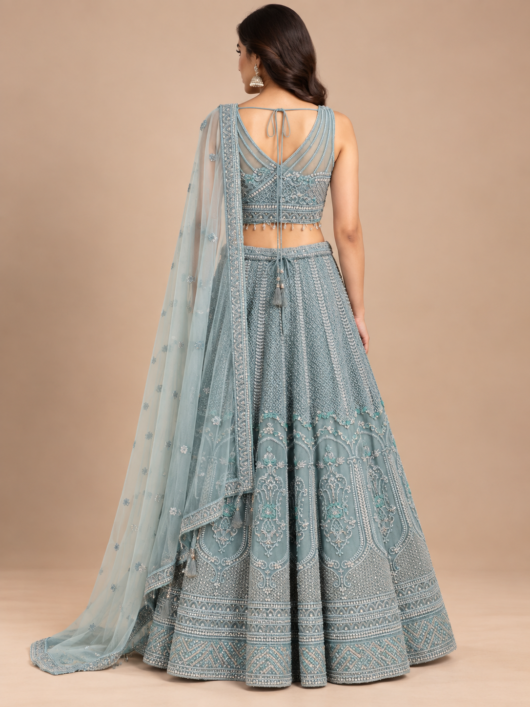 Ice Blue Embroidered Lehenga Set with Dupatta