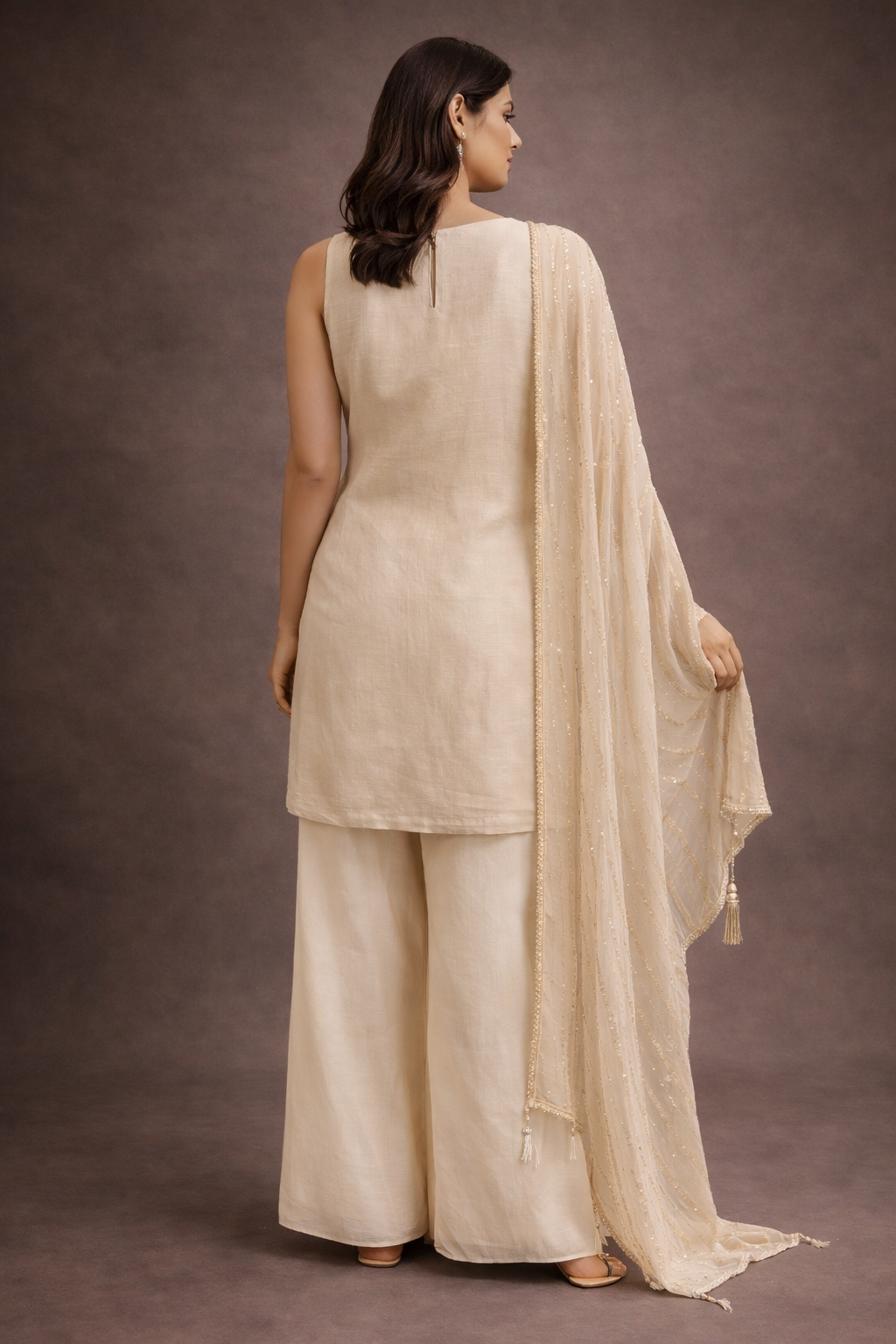 Elegant Ivory Embroidered Silk Kurta Palazzo Set with Dupatta for Women