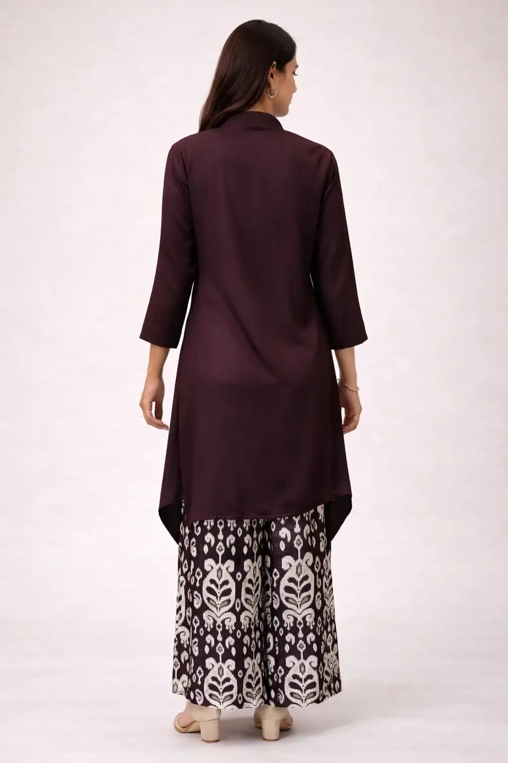 Women's Cotton Satin Asymmetrical Kurta Palazzo Set