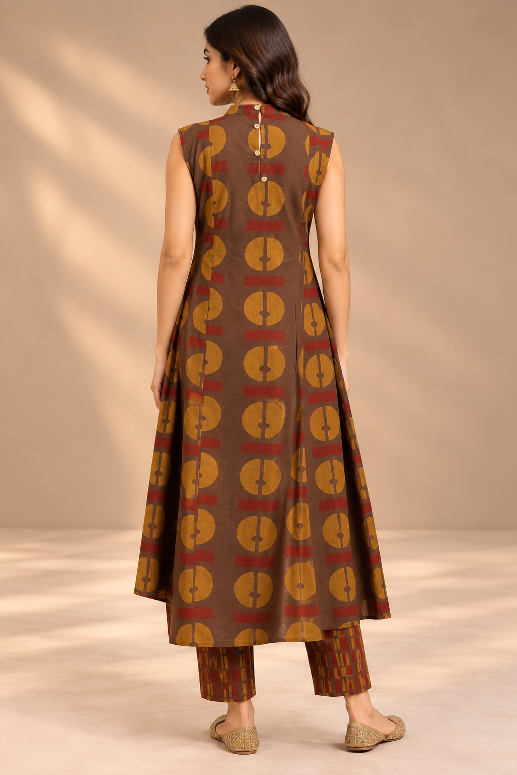 Brown Printed Cotton Kurti Set
