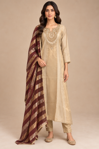 Champagne Gold Tissue Silk Anarkali Suit Set