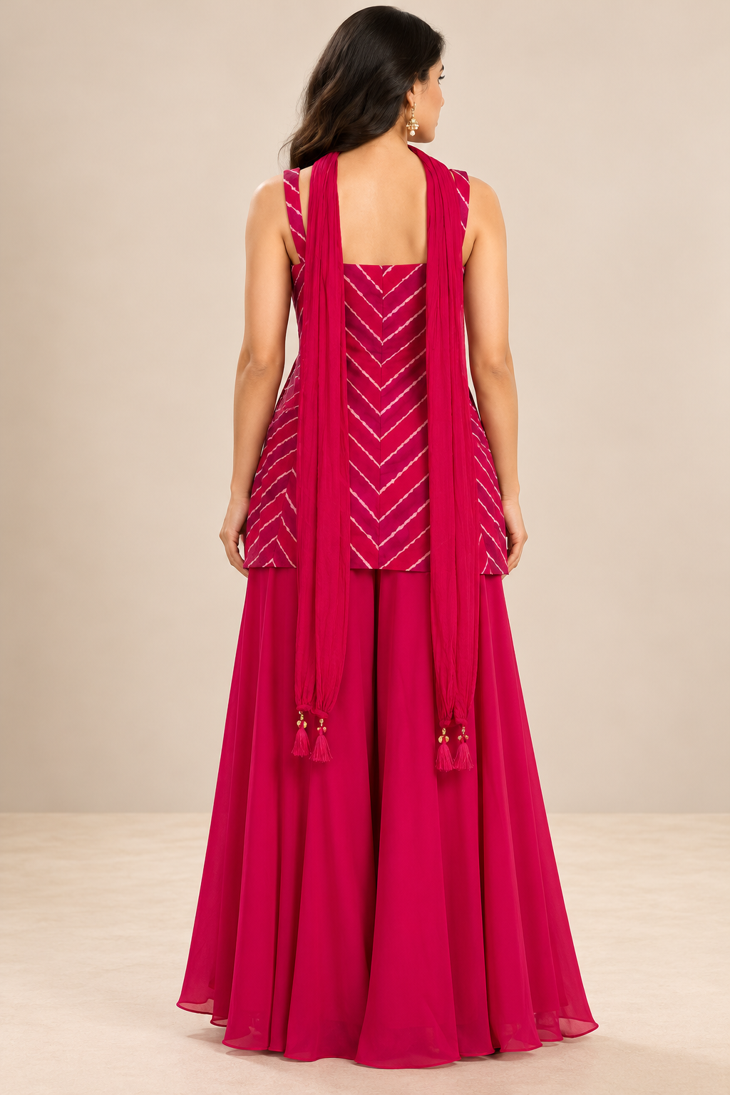 Magenta Pink Embroidered Peplum Top with Palazzo Pants Set
