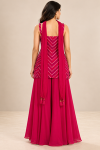Magenta Pink Embroidered Peplum Top with Palazzo Pants Set