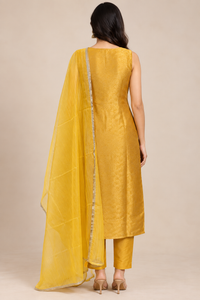 Mustard Yellow Embroidered Straight Kurta Set with Dupatta