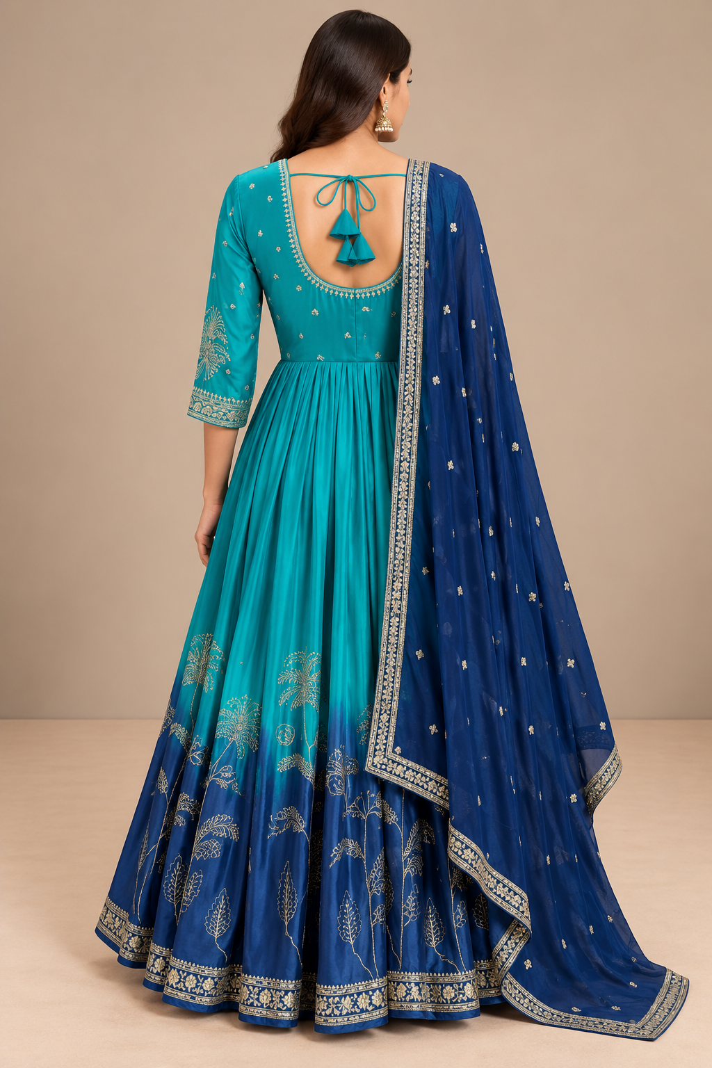 Turquoise Blue Silk Anarkali Set