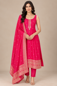 Pink Embroidered Kurta Set with Matching Dupatta