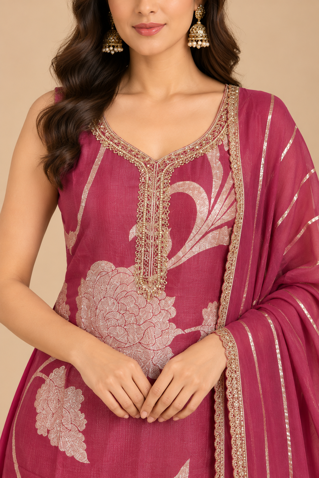 Dusty Plum & Gold Floral Embroidered Suit Set