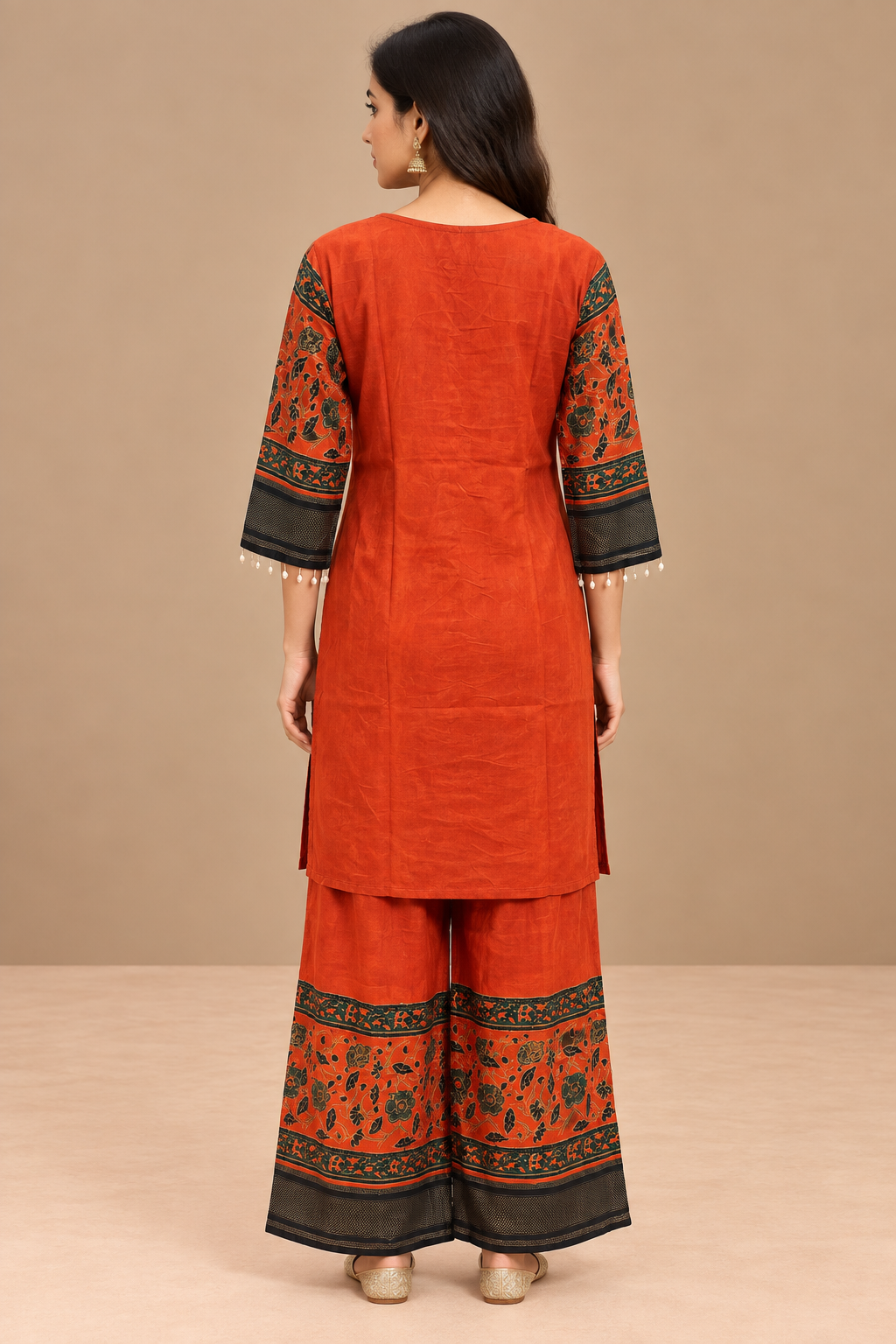 Rust Orange Soft Silk Printed Co-ord Set