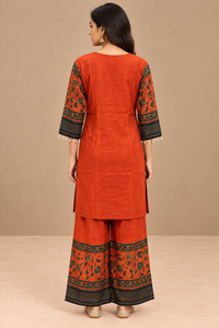 Rust Orange Soft Silk Printed Co-ord Set