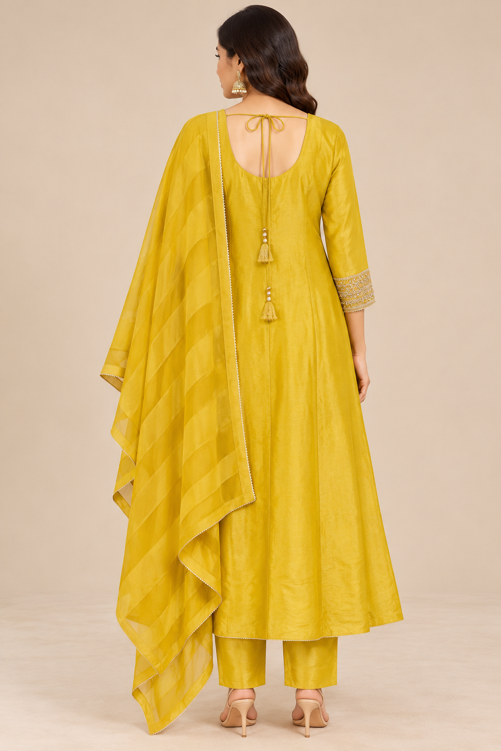 Mustard Yellow Embellished Anarkali Kurta Pant Set with Dupatta