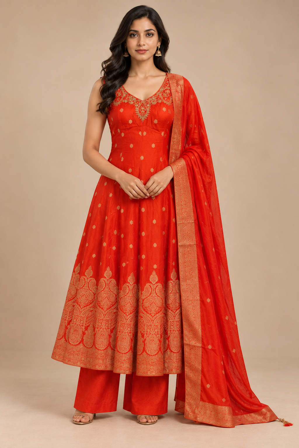 Red Embroidered Anarkali Suit Set with Dupatta
