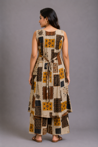 Beige Printed Kurta Palazzo Set