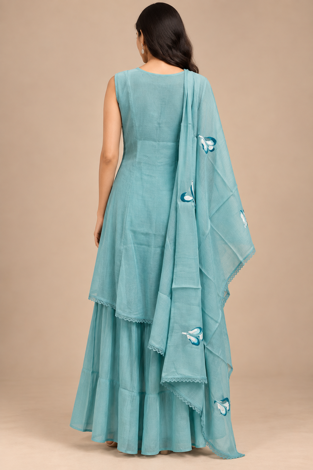 Teal Embroidered Anarkali Suit Set with Dupatta