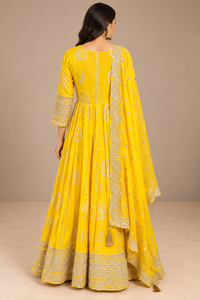 Sunshine Yellow Silk Anarkali Set