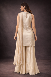 Champagne Gold Embroidered Silk Kurta Sharara Set with Dupatta