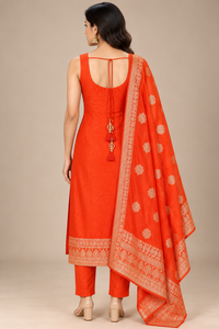 Orange Embroidered Kurta Set with Printed Dupatta