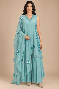 Teal Embroidered Anarkali Suit Set with Dupatta