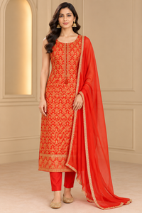 Red & Gold Embroidered Kurta Set with Dupatta