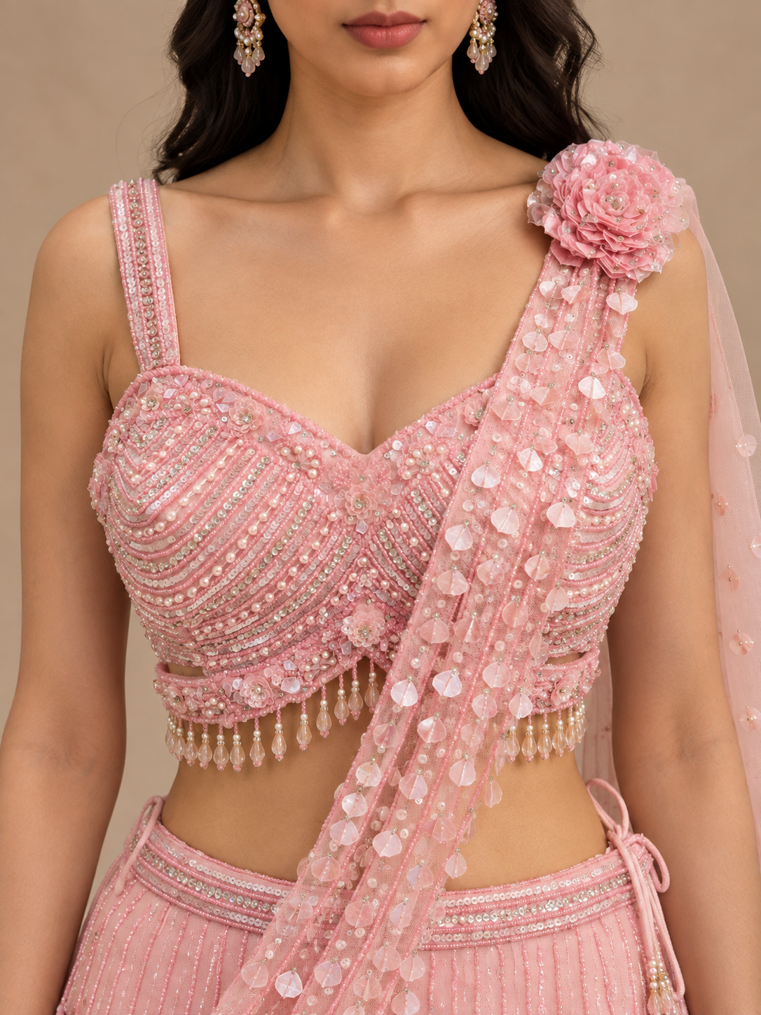 Blush Pink Embellished Mermaid Lehenga Set with Dupatta