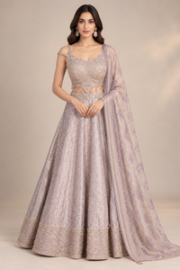 Lavender Grey Silk Lehenga Set