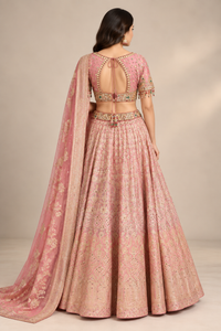 Blush Pink Banaras Silk Lehenga Set
