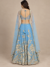 Sky Blue Net Embroidered Lehenga Set