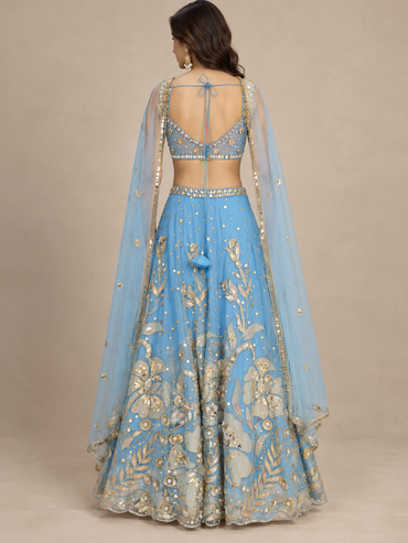 Sky Blue Net Embroidered Lehenga Set